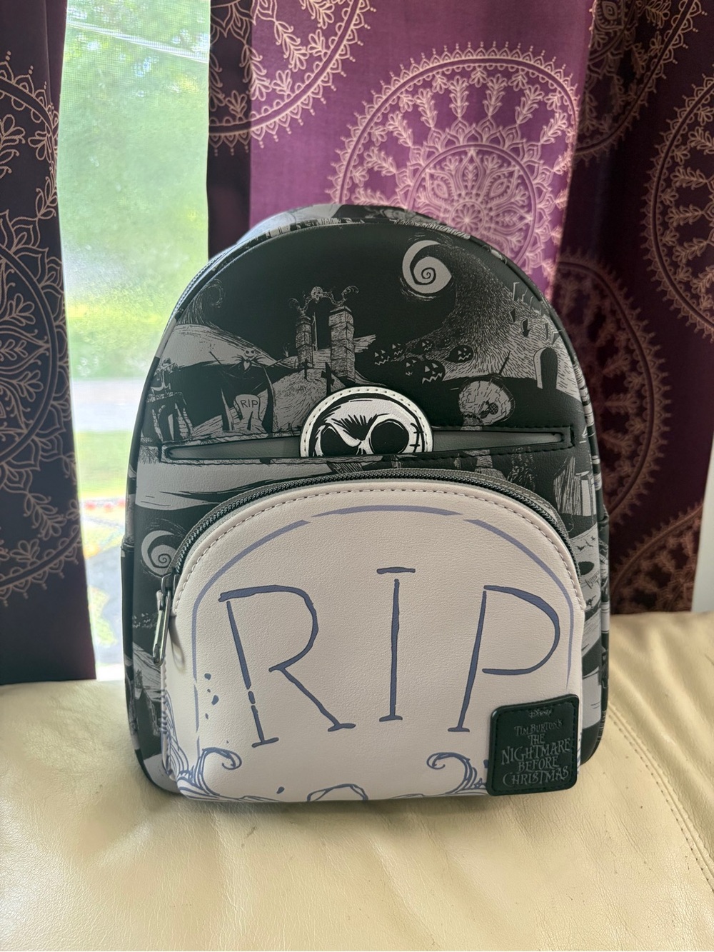 Loungefly The Nightmare Before Christmas Black & White RIP Mini Backpack